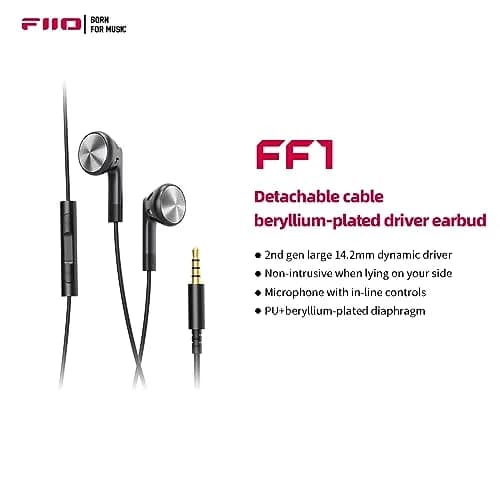 FiiO FF1 Wired In-Ear Headphones with 14.2mm Dynamic Drivers & HD Microphone | Black, 1.2m Cable thumbnail 2