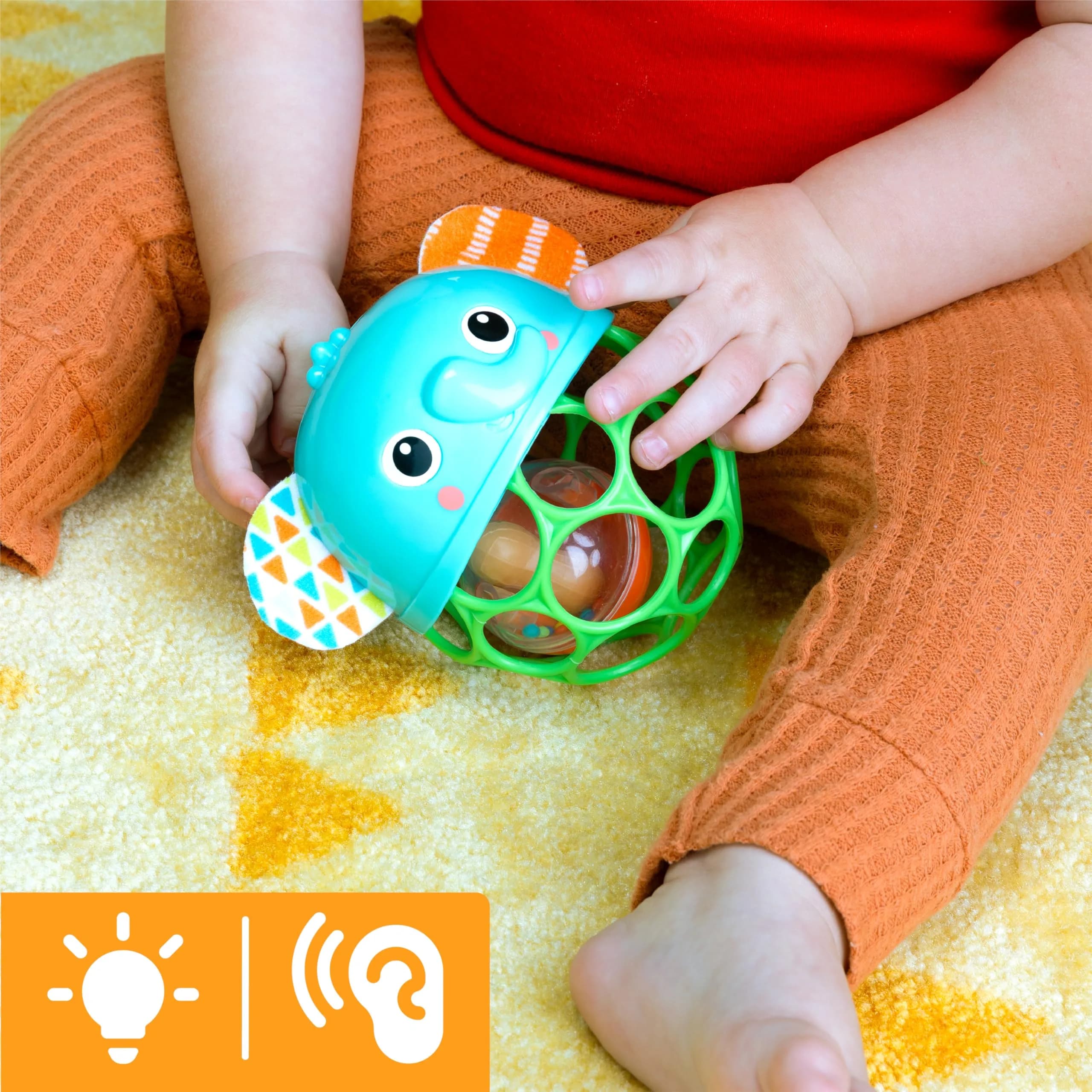 Bright Starts Giggle & Glow Musical Light-Up Rattle Oball Elephant Toy | BPA-Free, Easy-Grasp - view 3