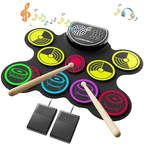 Miortior Electronic Drum Set, 10 Pads Roll-up Drum Practice Pad with Drums & Sticks, Built-in Speakers, Headphone Jack, Great Gift for Kids thumbnail 1