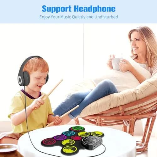 Miortior Electronic Drum Set, 10 Pads Roll-up Drum Practice Pad with Drums & Sticks, Built-in Speakers, Headphone Jack, Great Gift for Kids thumbnail 6
