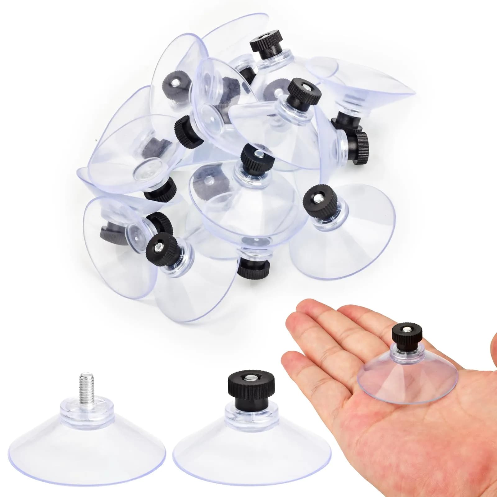 AccEncyc 40mm Black PVC Suction Cups with Stainless Steel Threads, 50 Pcs - main product image