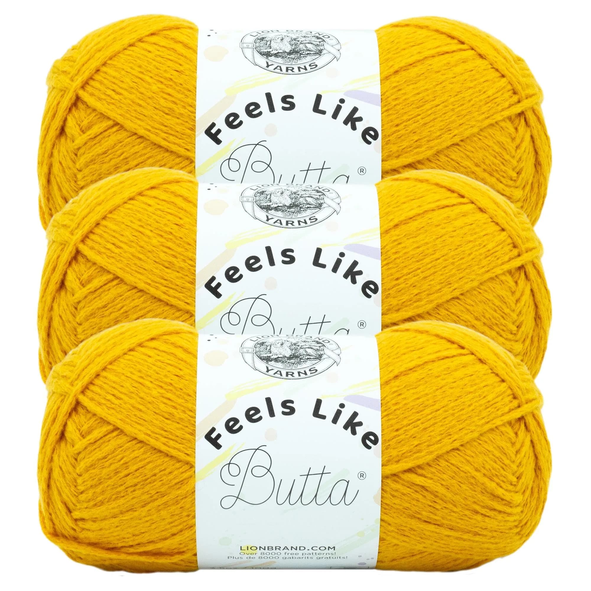 Lion Brand Feels Like Butta Golden Sunshine Yellow Crochet & Knitting Yarn, 3 Pack (100g Each) | OEKO-TEX Certified Polyester - main product image