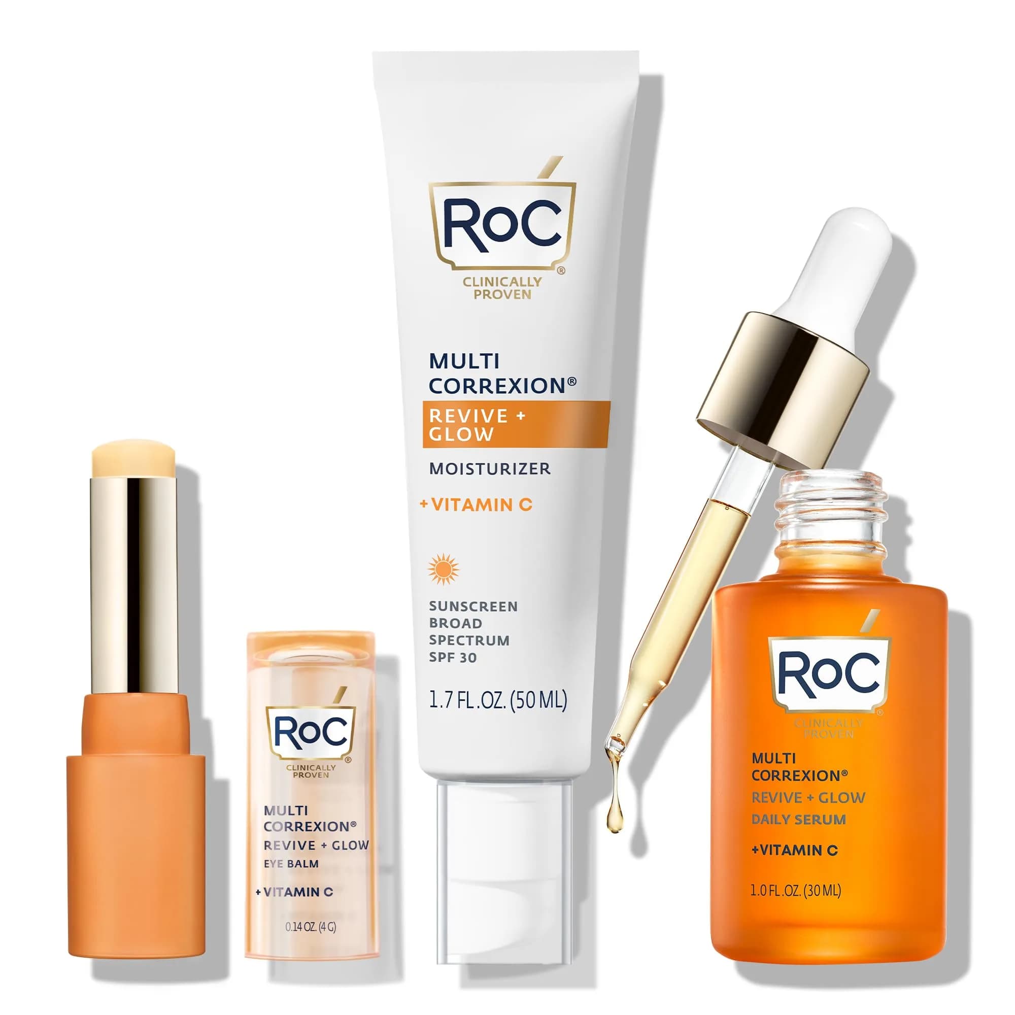 RoC Multi Correxion Revive + Glow Vitamin C Skincare Set: Eye Balm, Serum & SPF 30 Moisturizer | 3-Piece Set - main product image