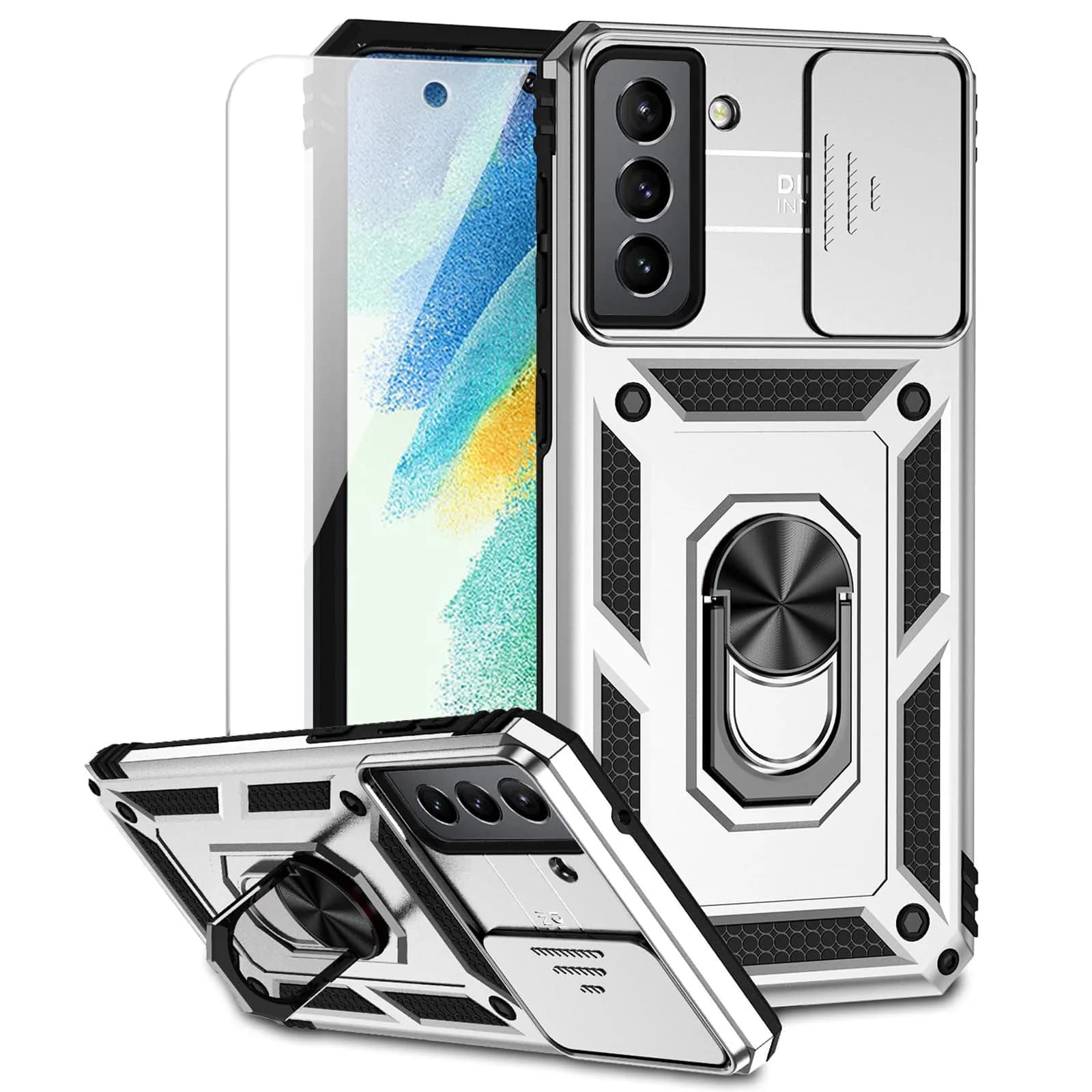 M MAIKEZI Silver 5G Cellular Phone Case with Camera Cover & HD Screen Protector | Military Drop Tested