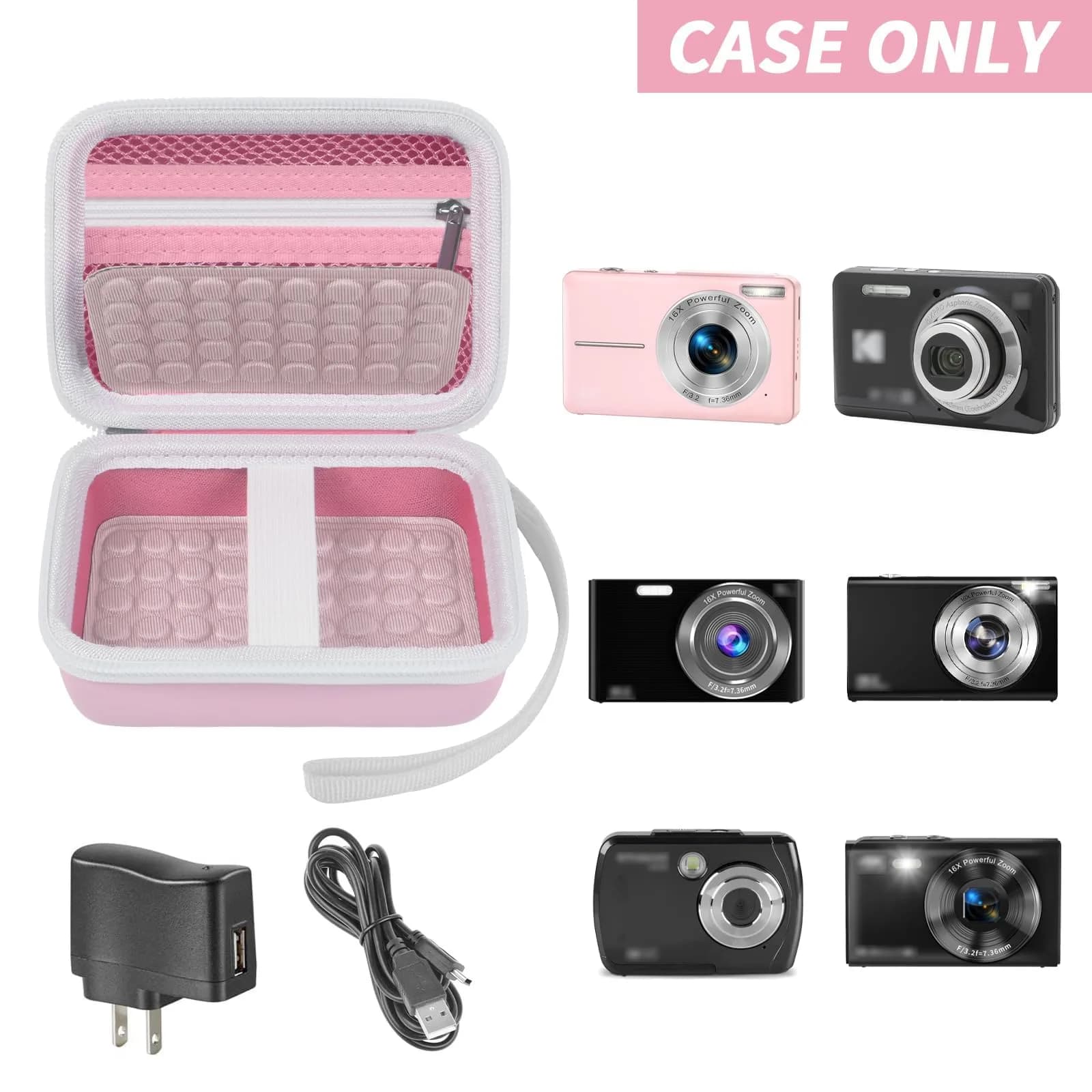 Boobowl Camera Case for Kodak PIXPRO FZ55/FZ45 & CAMKORY Cameras | Pink, 11.7cm x 7.5cm x 6.5cm (4.6" x 3" x 2.5") - view 2