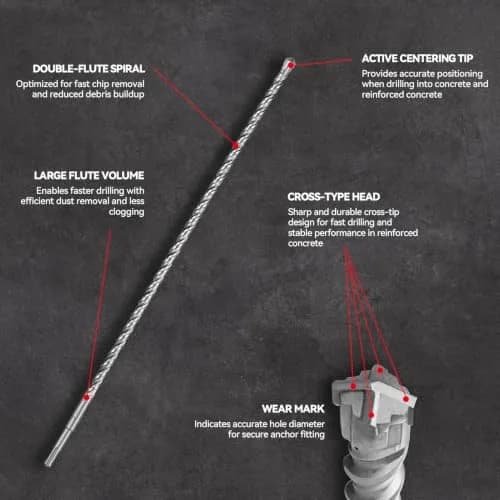 SALI SDS Plus Rotary Hammer Drill Bit Kit 1/2"x18" (12.7mm x 457.2mm) | 4-Cutter Carbide for Concrete & Brick thumbnail 4