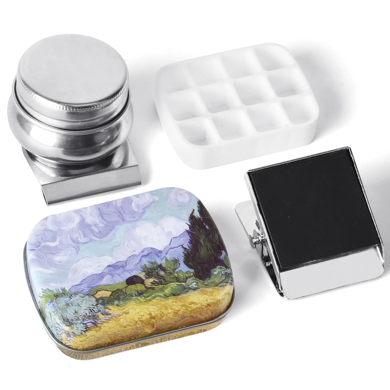 Qianshan Portable Travel Watercolor Palette, Mini Metal Tin Box, 12-Well | Compact Artist Set for On-the-Go Painting — Outdoor Painting Set-wheat Field