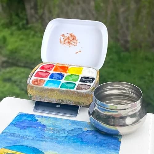 Qianshan Portable Travel Watercolor Palette, Mini Metal Tin Box, 12-Well | Compact Artist Set for On-the-Go Painting thumbnail 5