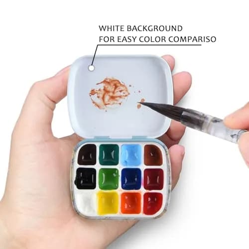 Qianshan Portable Travel Watercolor Palette, Mini Metal Tin Box, 12-Well | Compact Artist Set for On-the-Go Painting thumbnail 2