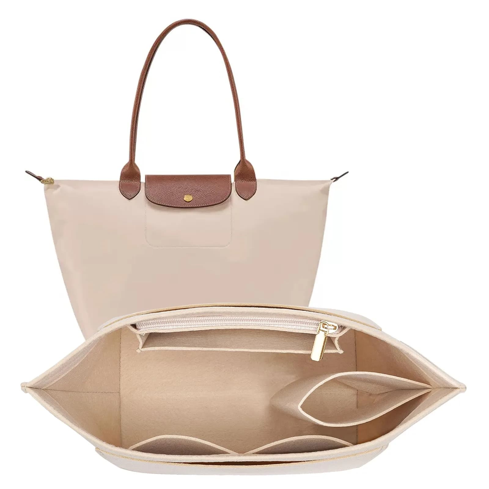 LOUKAYCCI Felt Purse Organizer Insert for Longchamp Le Pliage L Handbag, Large Beige | Keeps Bags Tidy — Beige / Medium