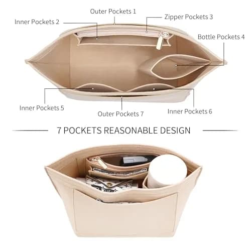 LOUKAYCCI Felt Purse Organizer Insert for Longchamp Le Pliage M Handbag, Medium Beige | Keeps Your Bag Organized & Protected thumbnail 6