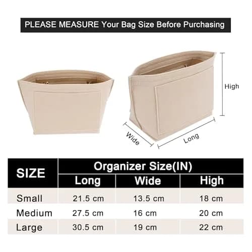 LOUKAYCCI Felt Purse Organizer Insert for Longchamp Le Pliage M Handbag, Medium Beige | Keeps Your Bag Organized & Protected thumbnail 2