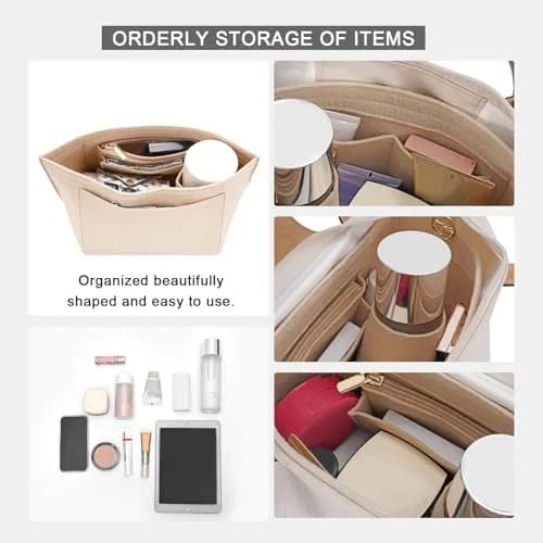 LOUKAYCCI Felt Purse Organizer Insert for Longchamp Le Pliage S Handbag, Small Beige | Keeps Your Bag Tidy & Structured thumbnail 5