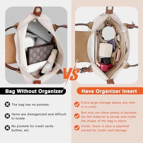 LOUKAYCCI Felt Purse Organizer Insert for Longchamp Le Pliage S Handbag, Small Beige | Keeps Your Bag Tidy & Structured thumbnail 3