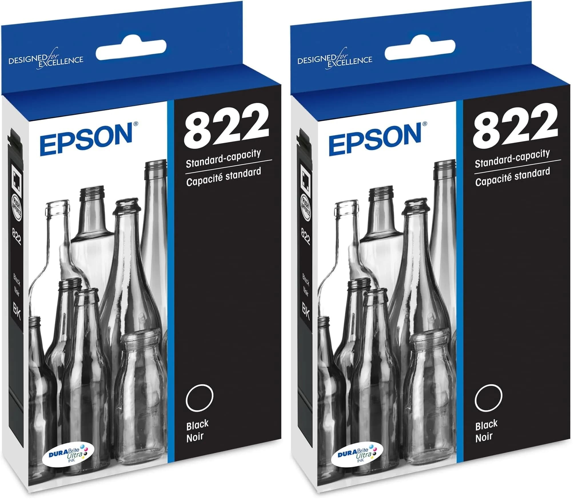 Epson DURABrite Ultra Black Ink Cartridge T822120-S Standard Capacity Pack of 2 | 400 Pages Yield — Pack of 2