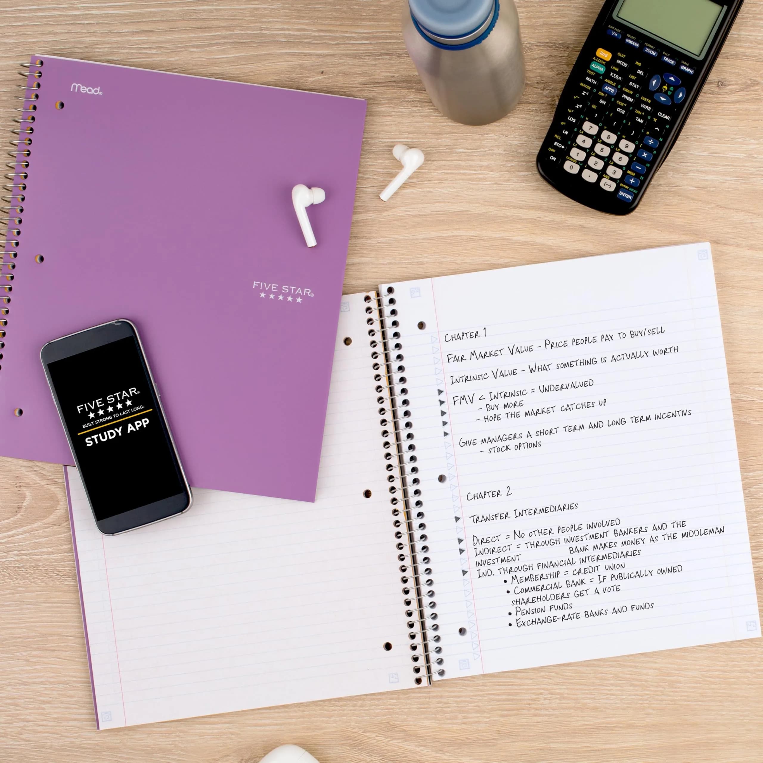 Five Star Spiral Notebook + Study App, 5 Subject, College Ruled Paper, 8-1/2" x 11", 200 Sheets, Amethyst Purple (Pack of 3) | Water-Resistant Cover & Ink Bleed Resistance - view 8