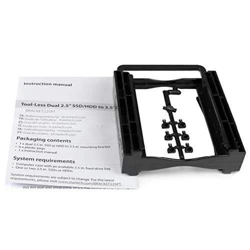 StarTech.com Dual 2.5" SSD/HDD Mounting Bracket for 3.5" Drive Bay - Tool-Less Installation - Pack of 2 | Install Two Drives in a Single 3.5" Bay thumbnail 3