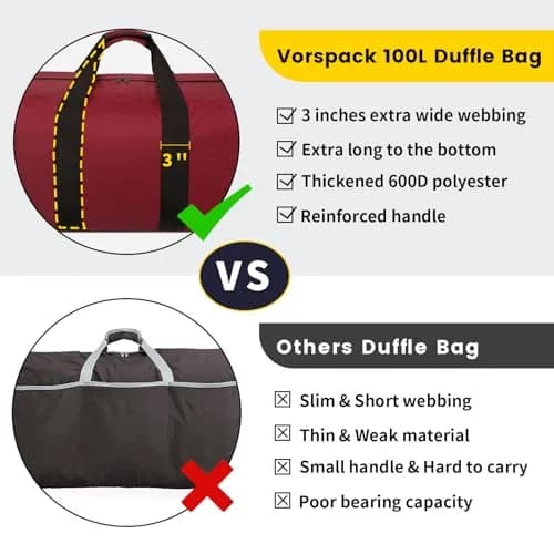 Vorspack 100L Extra Large Duffle Bag | Red, 80L (28.3 Gallons) thumbnail 3