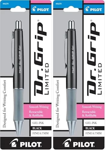 PILOT Dr. Grip Limited Retractable Gel Pen, Fine Point 0.7mm, Charcoal Gray Barrel | Black Ink | Pack of 2 thumbnail 1