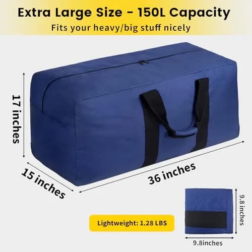 Vorspack 150L Extra Large Travel Duffle Bag | Heavy-Duty Polyester, 36x17x15 in, Blue thumbnail 2