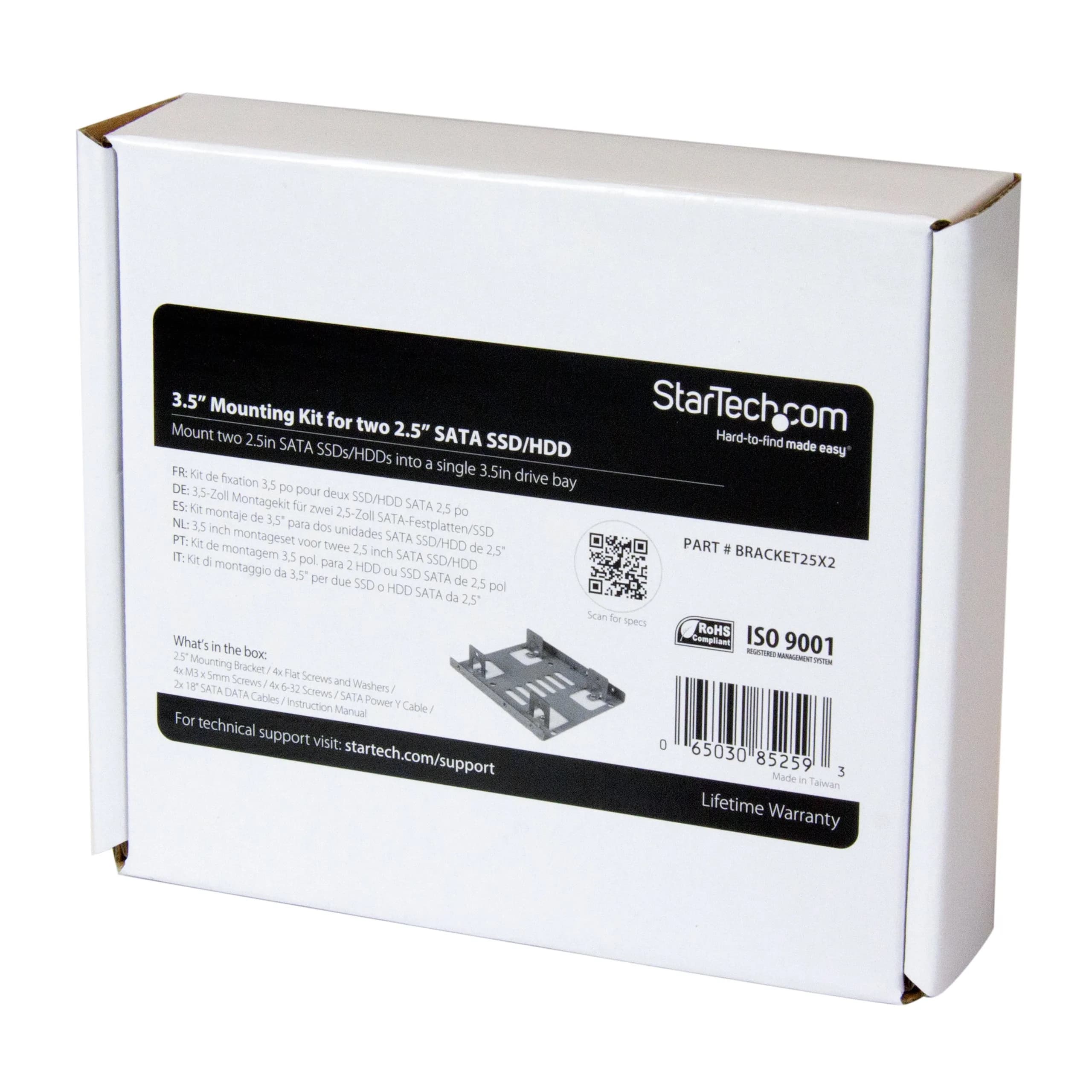 StarTech.com 2.5" to 3.5" SATA Hard Drive Mounting Bracket Kit - Dual 2.5" SSD/HDD Mount for 3.5" Bay (Pack of 2) - view 6