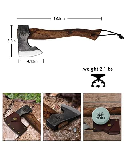 WICING 13.5 Inch Hatchet | Carbon Steel & Beech Handle for Camping & Gardening thumbnail 2