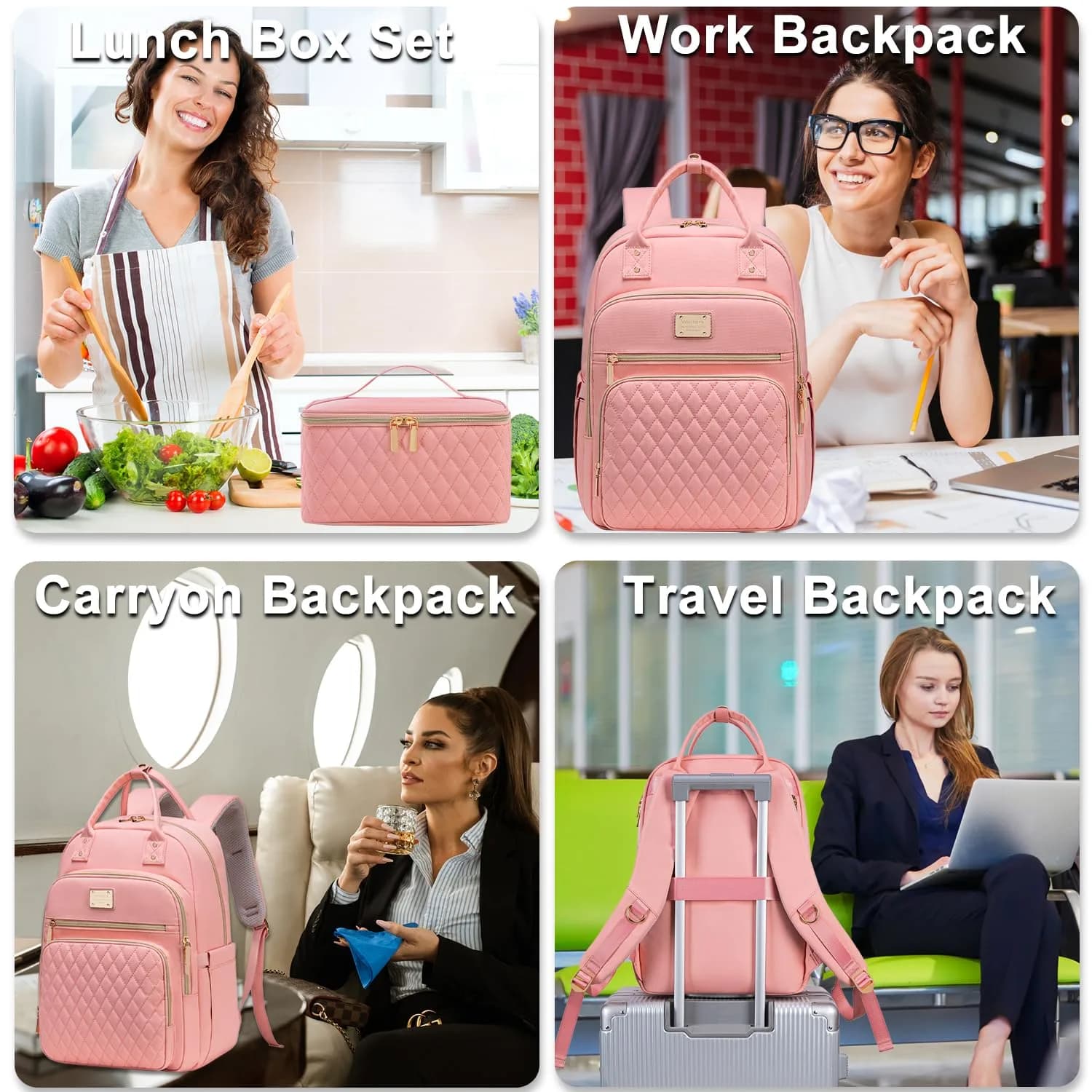 Weitars Insulated Lunch Backpack for Women with 15.6 Inch Laptop Compartment | Pink Carry-On Travel Bag - view 7