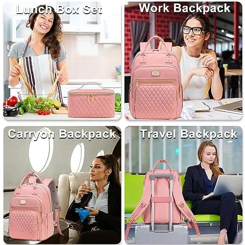 Weitars Insulated Lunch Backpack for Women with 15.6 Inch Laptop Compartment | Pink Carry-On Travel Bag thumbnail 7