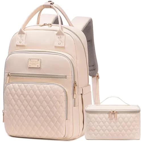 Weitars Insulated Lunch Backpack for Women with 15.6 Inch Laptop Compartment & Trolley Sleeve | Beige, 20L (12"W x 9"D x 17"H) thumbnail 1