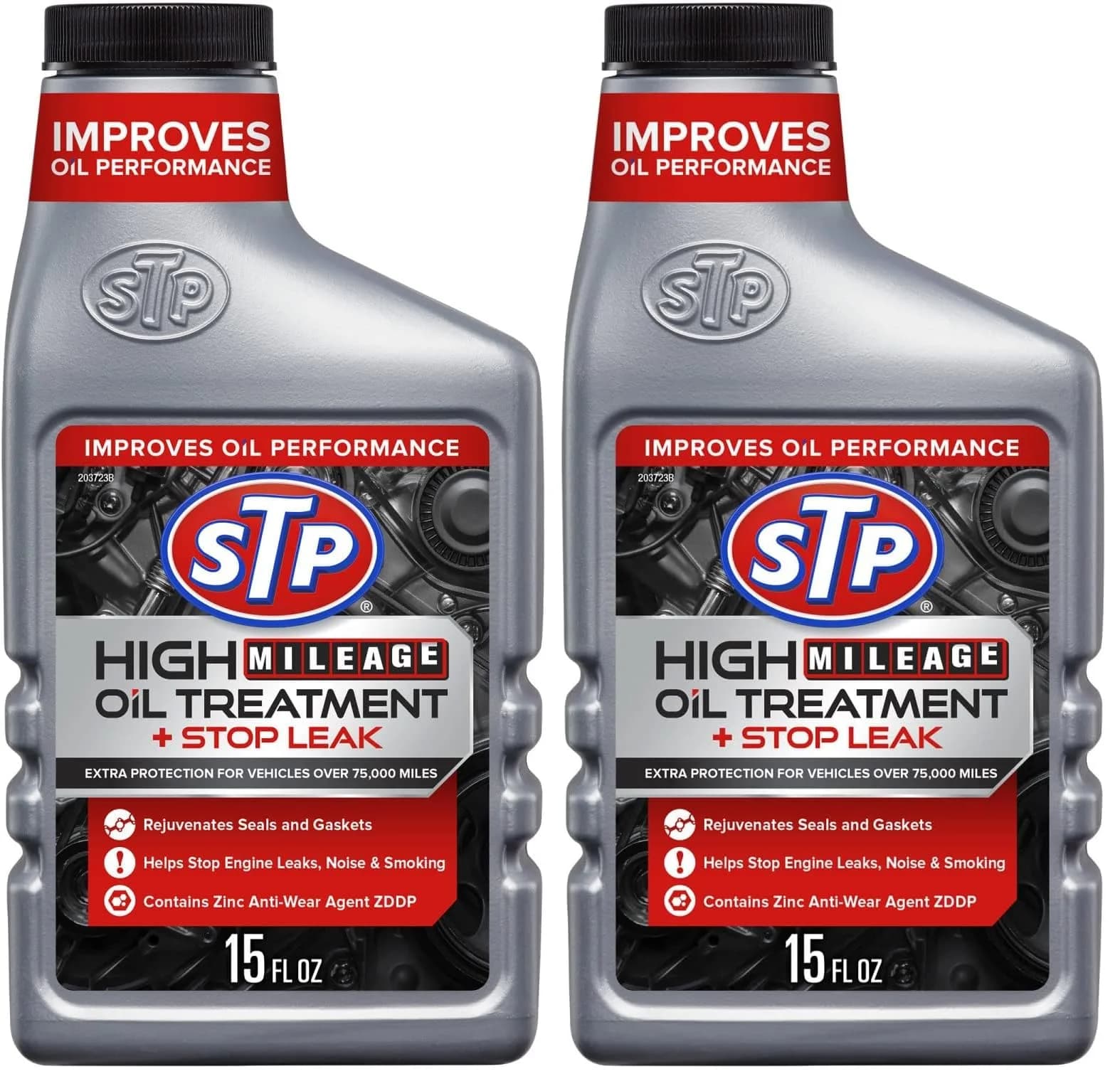 STP High Mileage Oil Treatment + Stop Leak 900ml (30 Fl Oz) | Protects Engines with Over 75,000 Miles - main product image