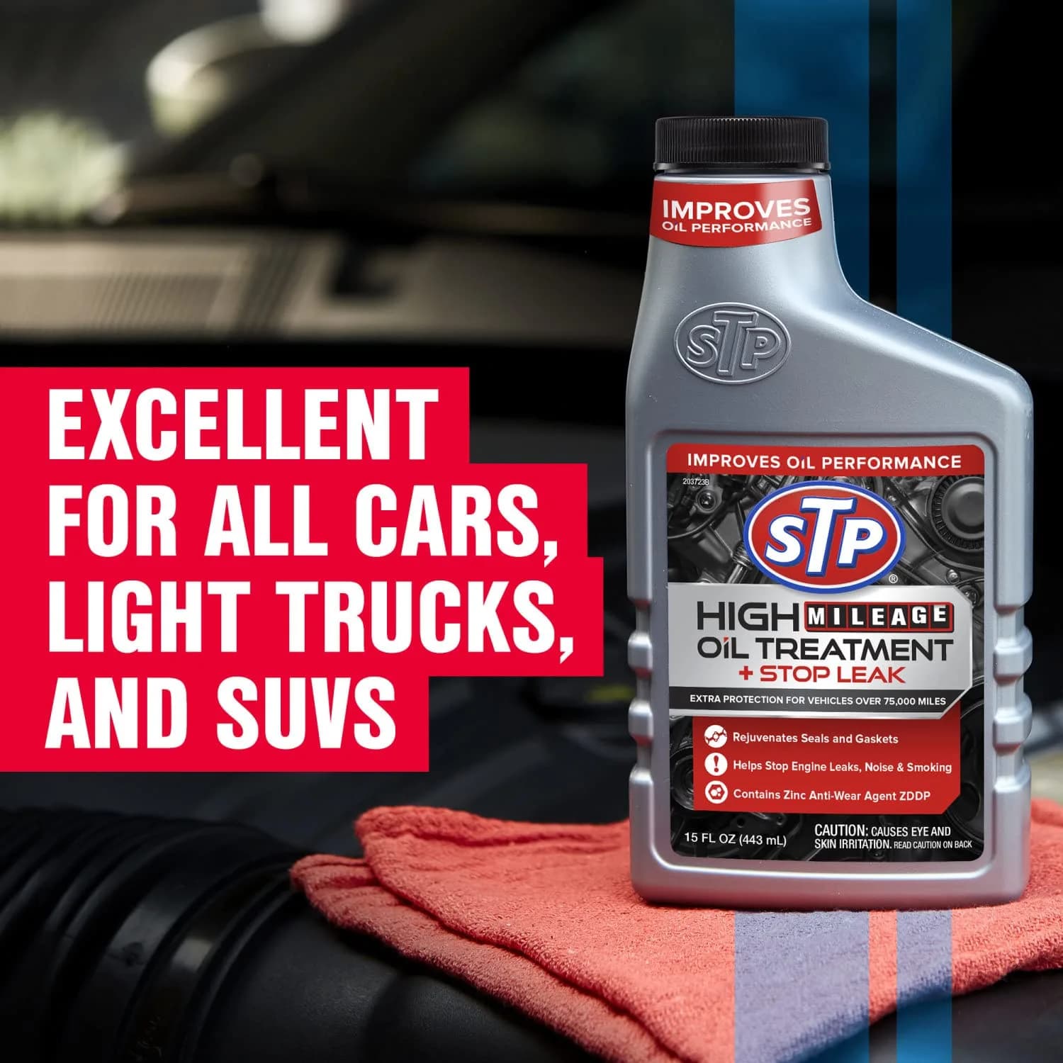 STP High Mileage Oil Treatment + Stop Leak 900ml (30 Fl Oz) | Protects Engines with Over 75,000 Miles - view 6