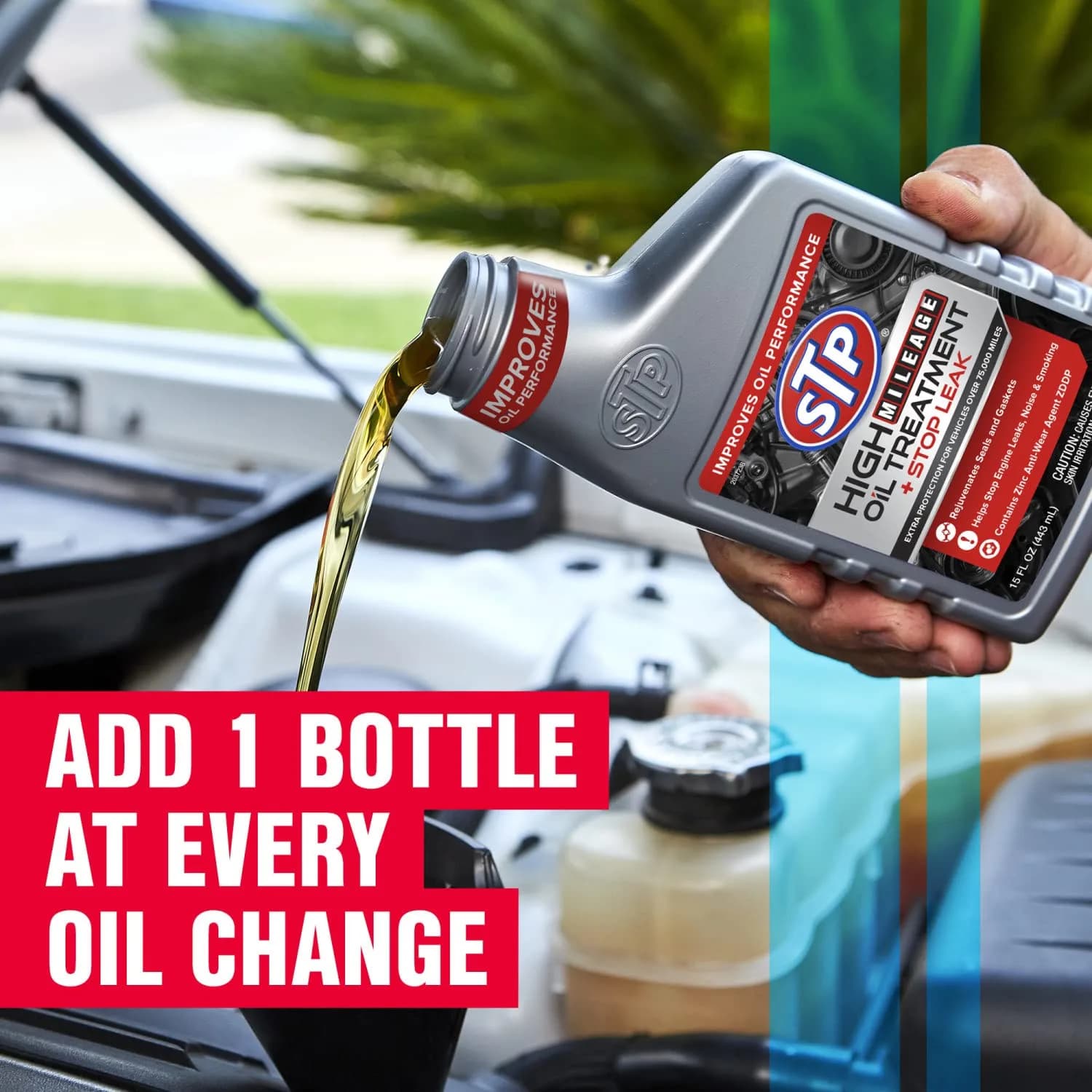 STP High Mileage Oil Treatment + Stop Leak 900ml (30 Fl Oz) | Protects Engines with Over 75,000 Miles - view 7