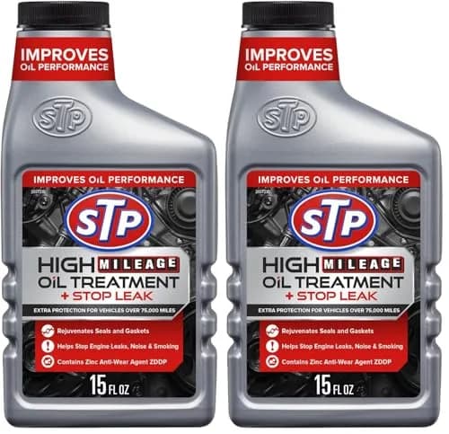 STP High Mileage Oil Treatment + Stop Leak 900ml (30 Fl Oz) | Protects Engines with Over 75,000 Miles thumbnail 1