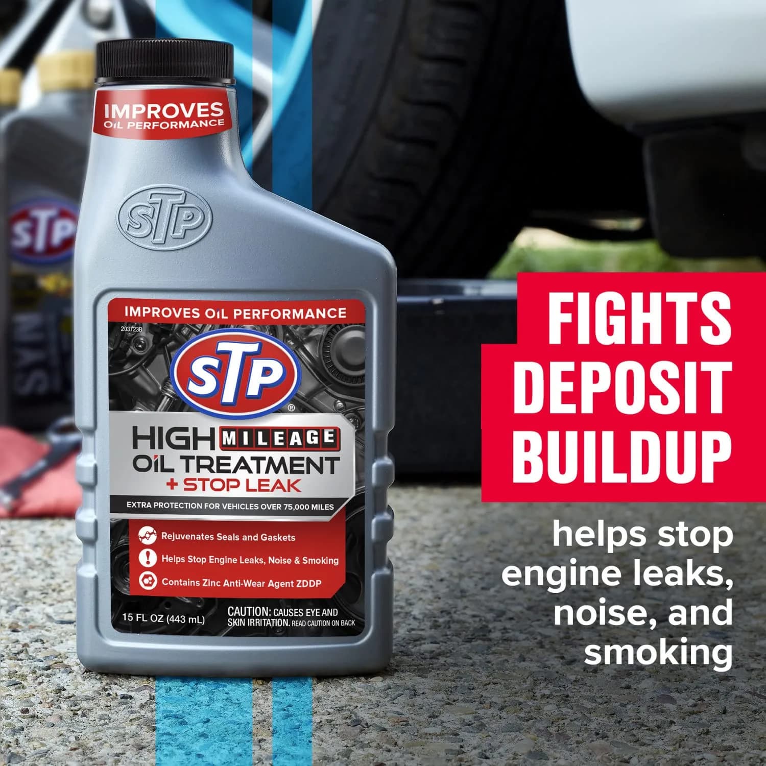 STP High Mileage Oil Treatment + Stop Leak 900ml (30 Fl Oz) | Protects Engines with Over 75,000 Miles - view 3