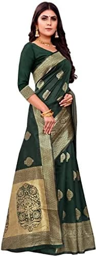 Avantika Fashion Kanjivaram Soft Pure Silk Banarasi Saree With Blouse Piece, Moti Green | Jacquard Woven Zari Work thumbnail 4