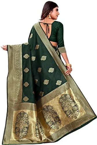 Avantika Fashion Kanjivaram Soft Pure Silk Banarasi Saree With Blouse Piece, Moti Green | Jacquard Woven Zari Work thumbnail 2