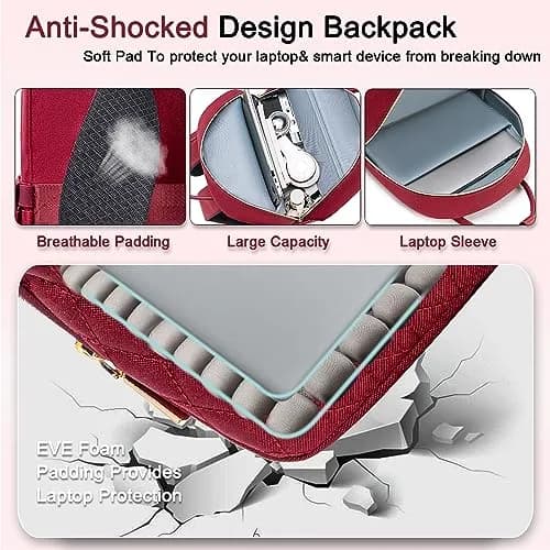 Weitars Laptop Backpack Cooler with Insulated Lunch Bag, 15.6 Inch Laptop Compartment, Wine Red | Water-Resistant Polyester Travel Backpack thumbnail 5