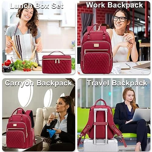 Weitars Laptop Backpack Cooler with Insulated Lunch Bag, 15.6 Inch Laptop Compartment, Wine Red | Water-Resistant Polyester Travel Backpack thumbnail 7
