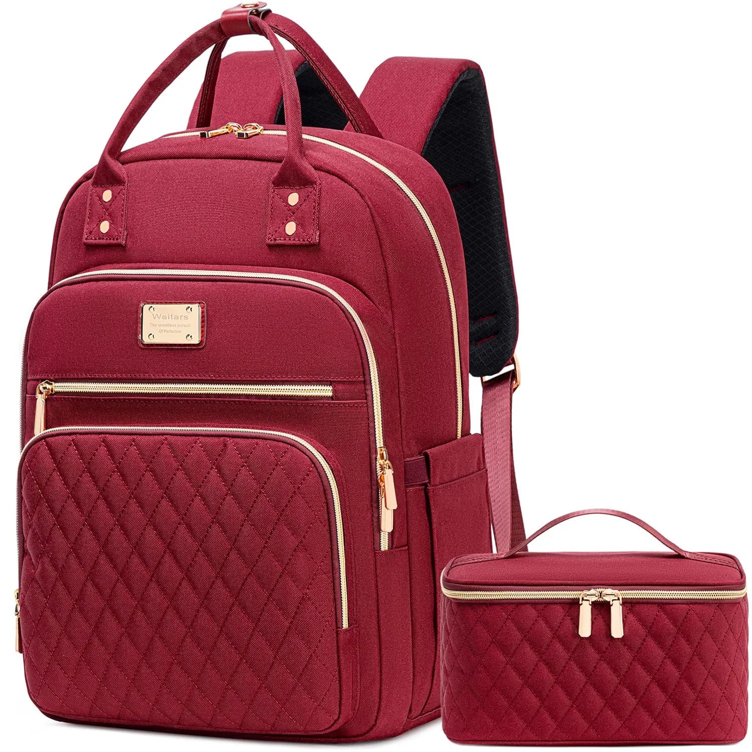 Weitars Laptop Backpack Cooler with Insulated Lunch Bag, 15.6 Inch Laptop Compartment, Wine Red | Water-Resistant Polyester Travel Backpack - main product image