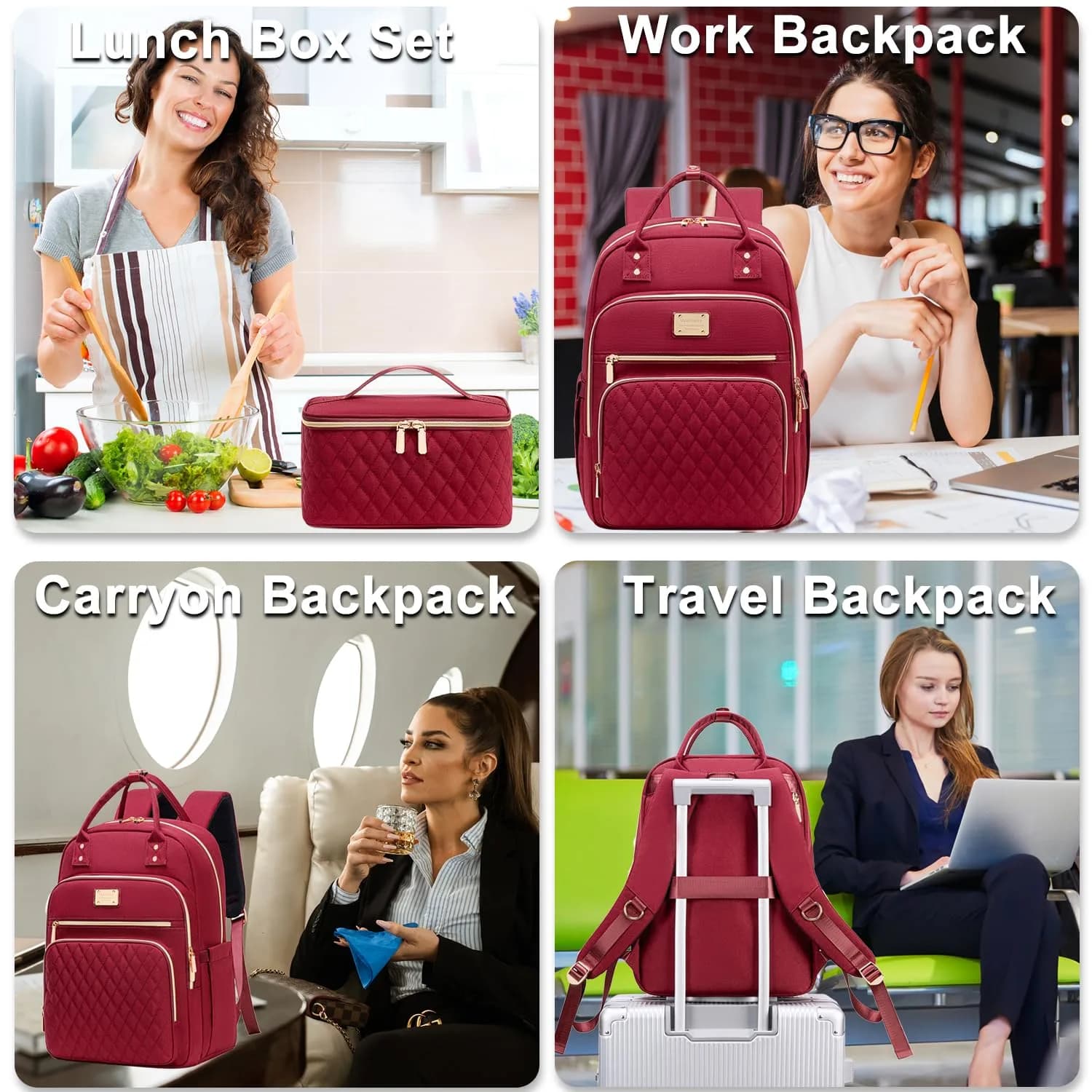 Weitars Laptop Backpack Cooler with Insulated Lunch Bag, 15.6 Inch Laptop Compartment, Wine Red | Water-Resistant Polyester Travel Backpack - view 7