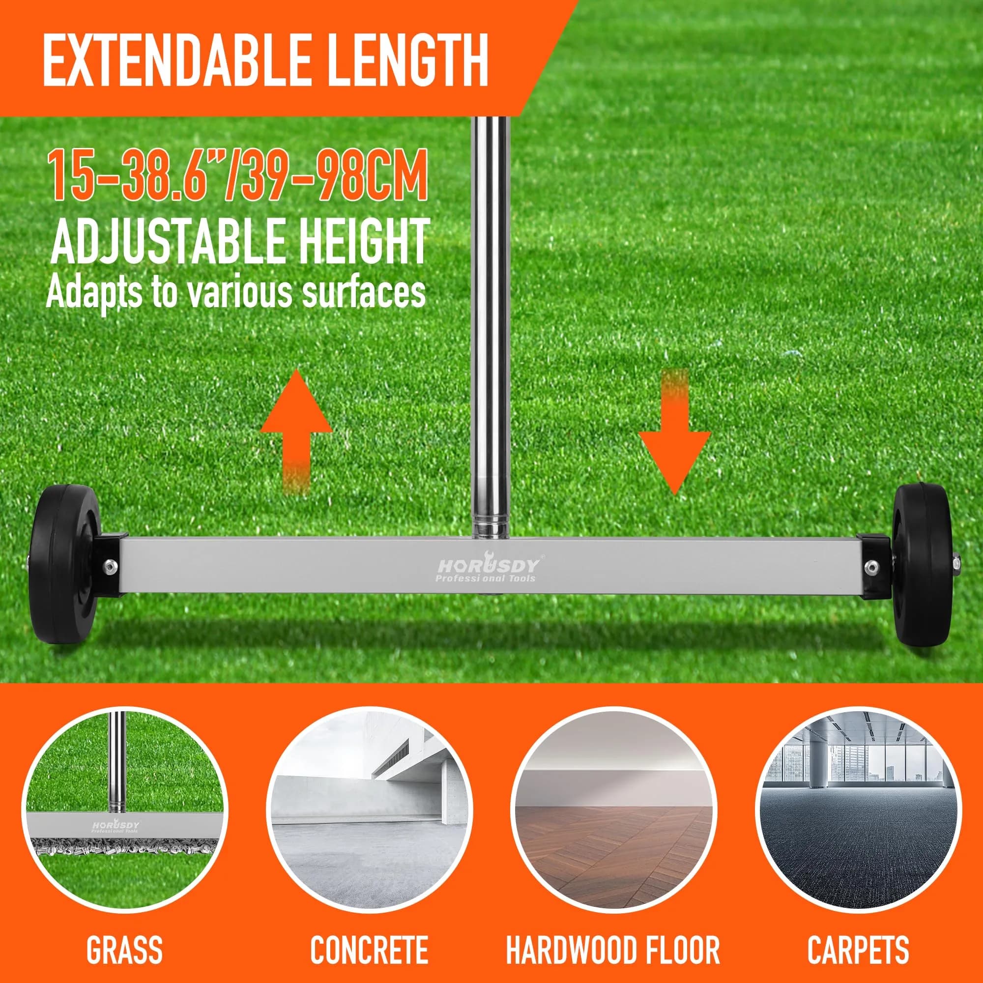 HORUSDY 17-Inch Rolling Magnetic Sweeper with Wheels, 4 kg (8.8 lb) Capacity | Adjustable Handle - view 5