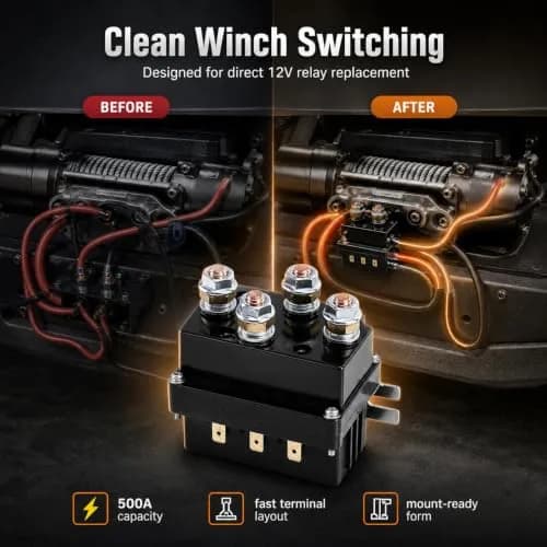 QWORK 12V 500A Solenoid Relay 2 Pack | Heavy Duty Winch Contactor for ATV/UTV thumbnail 5