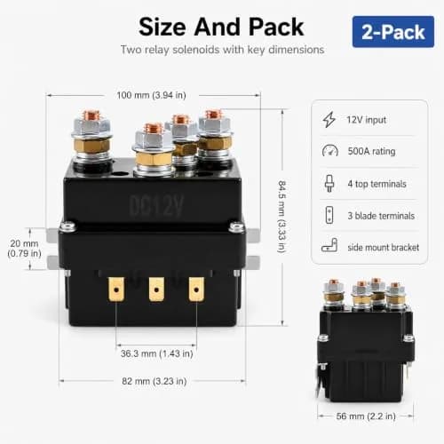 QWORK 12V 500A Solenoid Relay 2 Pack | Heavy Duty Winch Contactor for ATV/UTV thumbnail 6