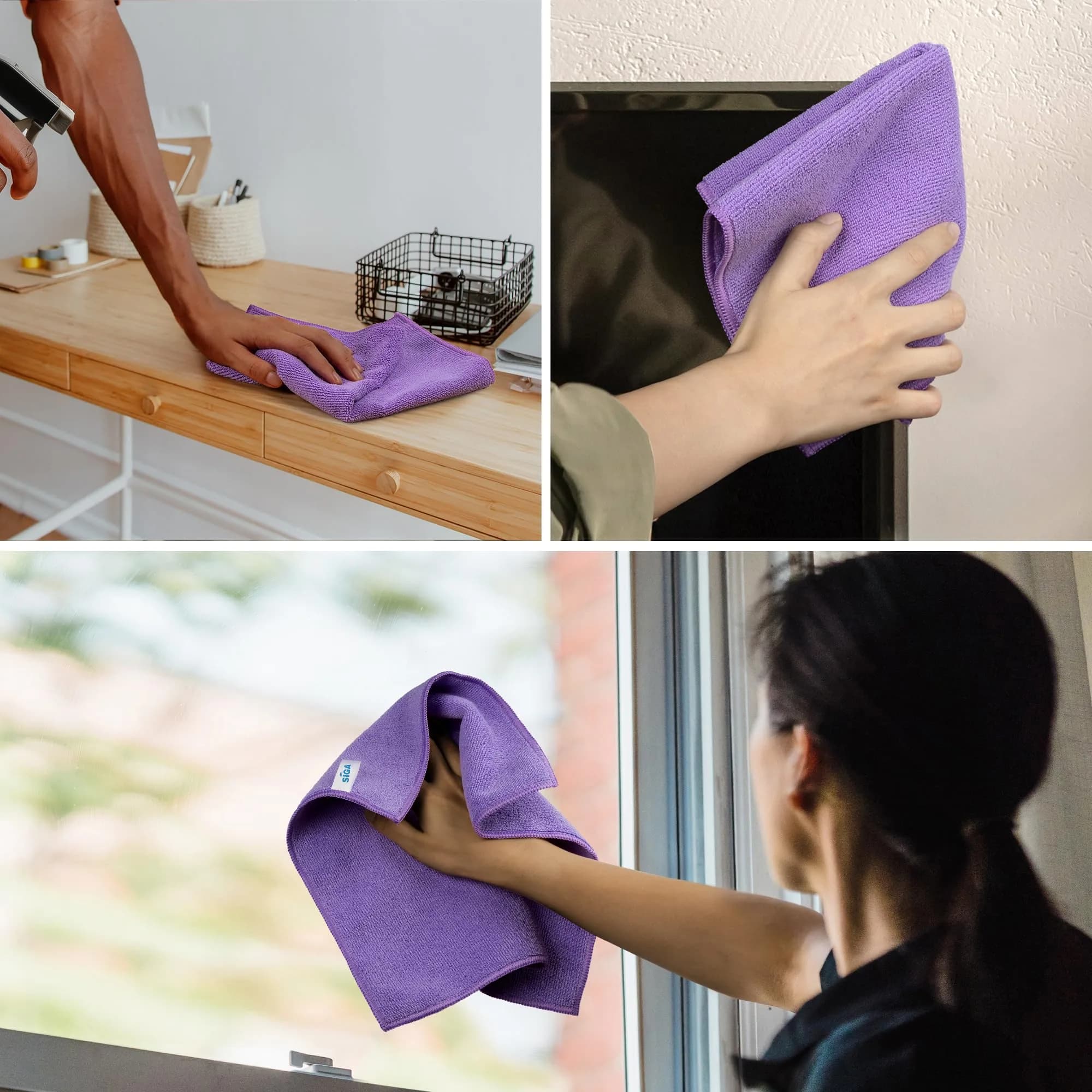 MR.SIGA Microfiber Cleaning Cloths, Streak Free Microfiber Towels, 12 Pack, 32x32cm (12.6x12.6 inches) thumbnail 3