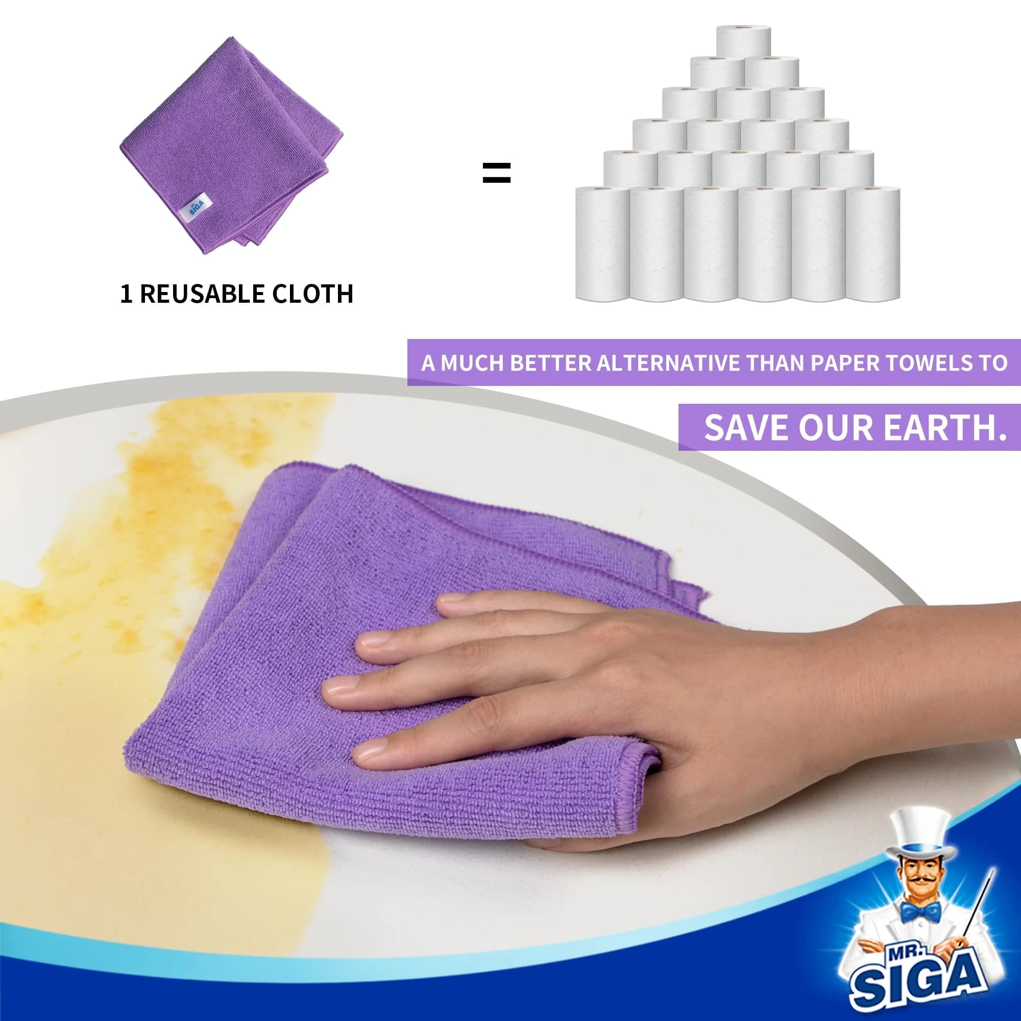 MR.SIGA Microfiber Cleaning Cloths, Streak Free Microfiber Towels, 12 Pack, 32x32cm (12.6x12.6 inches) thumbnail 4