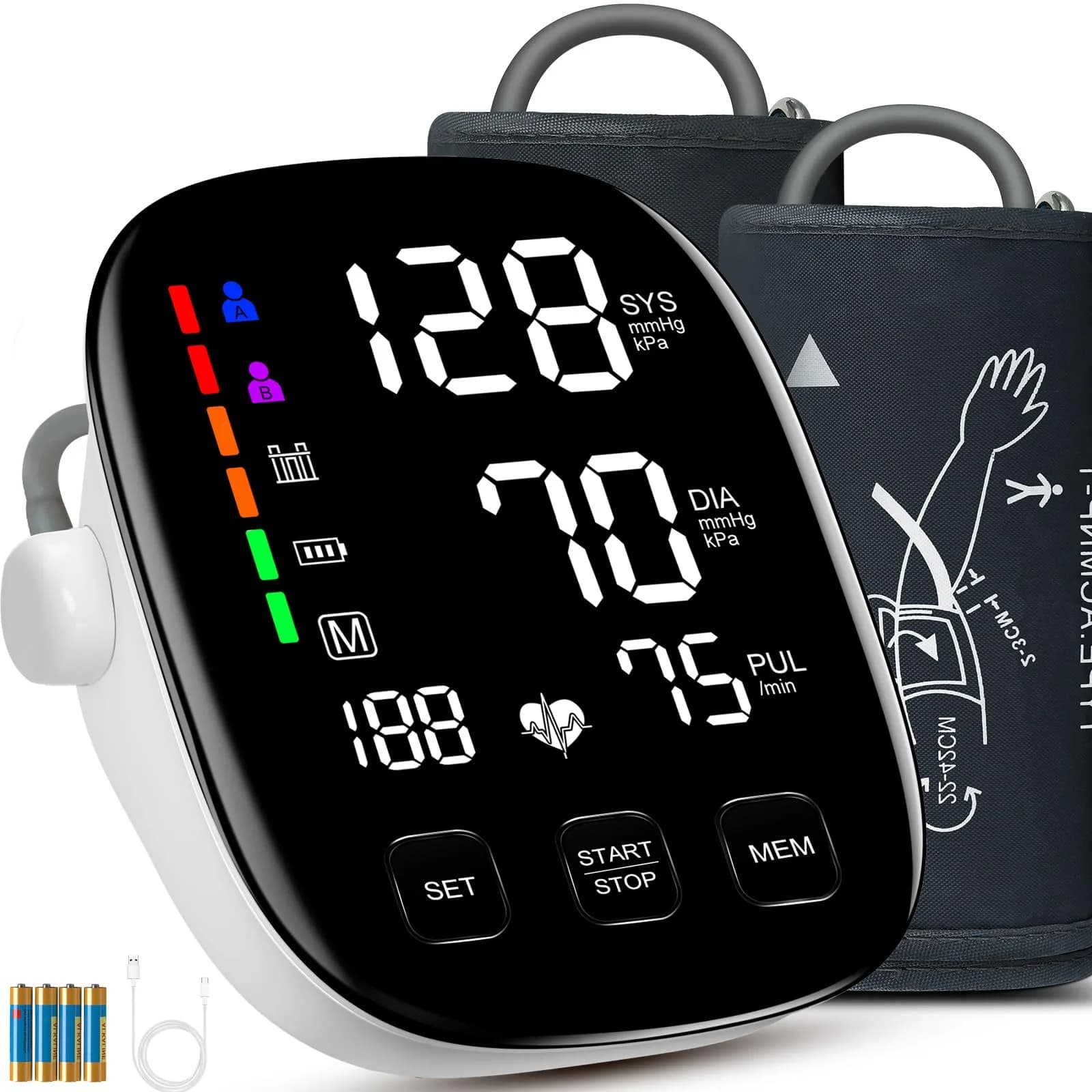 COCACIS Automatic Blood Pressure Monitor with 2 Cuffs (9-17'' & 13-21'') | Accurate Home Use with WHO Indicator - main product image