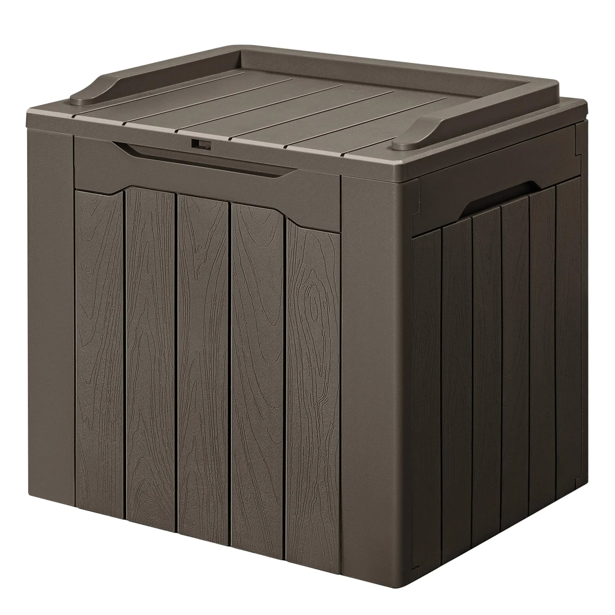 GUNJI 30 Gallon Small Deck Box Waterproof Resin Storage Box Lockable Brown | Outdoor Patio Furniture - main product image
