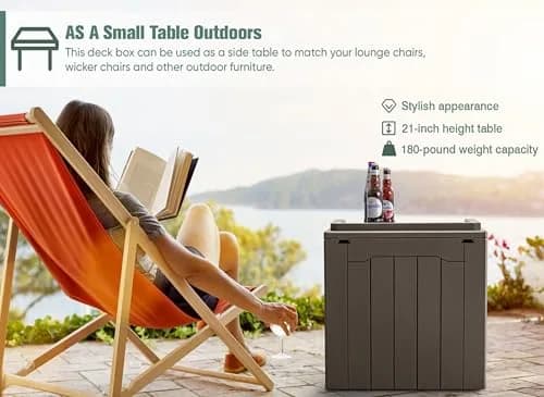 GUNJI 30 Gallon Small Deck Box Waterproof Resin Storage Box Lockable Brown | Outdoor Patio Furniture thumbnail 4