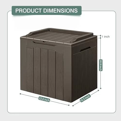 GUNJI 30 Gallon Small Deck Box Waterproof Resin Storage Box Lockable Brown | Outdoor Patio Furniture thumbnail 5
