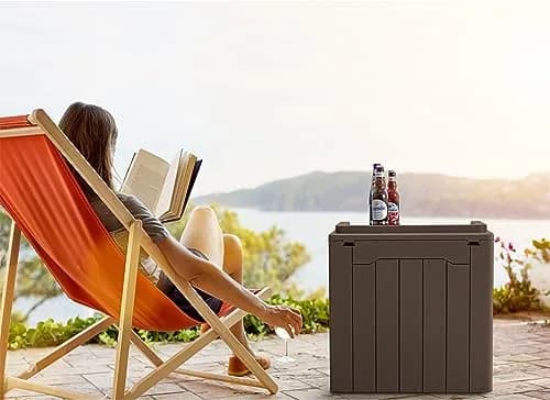 GUNJI 30 Gallon Small Deck Box Waterproof Resin Storage Box Lockable Brown | Outdoor Patio Furniture thumbnail 7